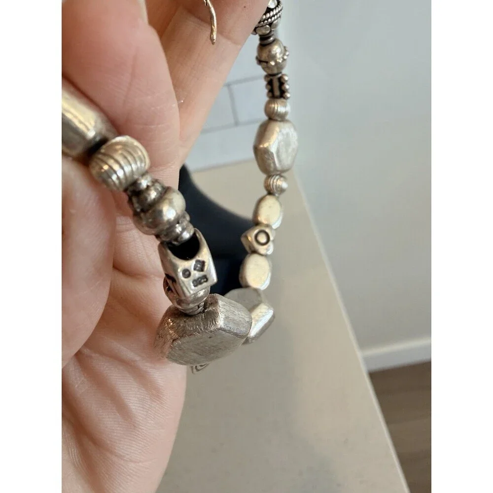 Boho Artisan heavy 925 Sterling Silver Geometric Hexagon Bracelet